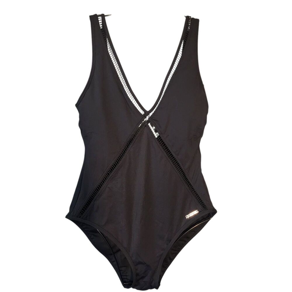 Michael Michael Kors One Piece Swimsuit Size 12 Gold Logo Hardware Black